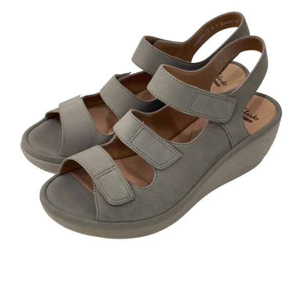 Clarks Reedly Juno Tan Sage Leather Wedge Sandals Womens 9.5M Adjustable Straps - Picture 13 of 15